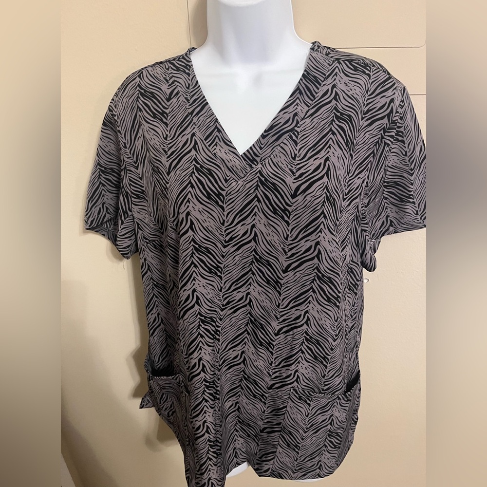 Zebra Print V-Neck Women's Scrub Top